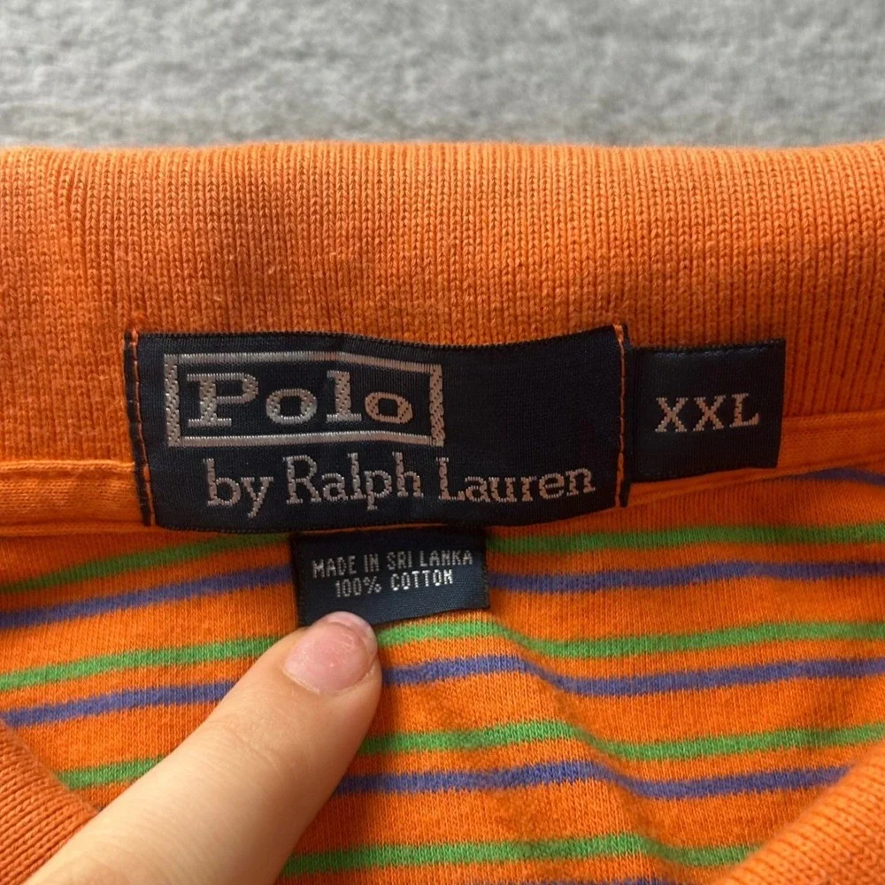 Polo Ralph Lauren Mens XXL Orange‎ Striped Polo Shirt Short Sleeve Cotton